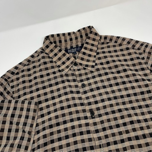 Nat Nast Mens Shortsleeved Shirt Silk Blend Vented Black &‎ Tan Checked Size Lg.